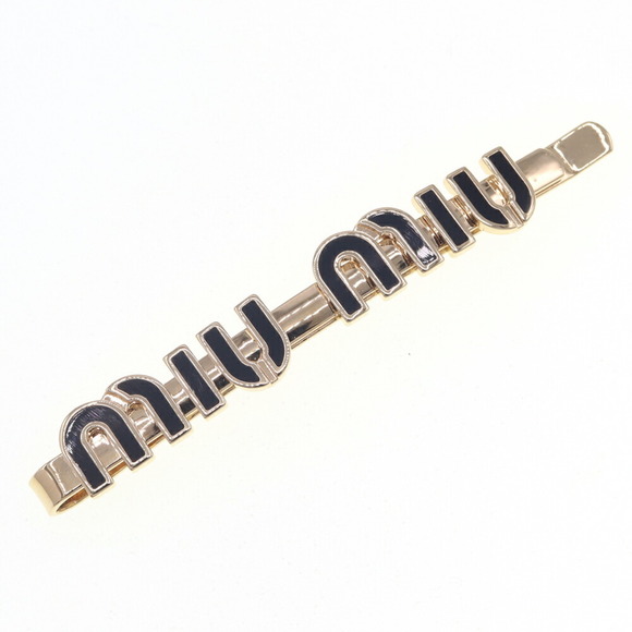 Miu Miu Miu Hairpin 5IF146 Black Gold Metal Enamel American Pin for Women MIU - Picture 1 of 5